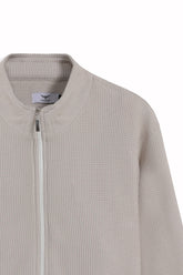 Relax fit Waffle Knit Mock Neck Full Zipper - White Sand